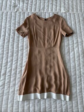 Sandro Short-Sleeve Fit-and-Flare Dress  with White Hem